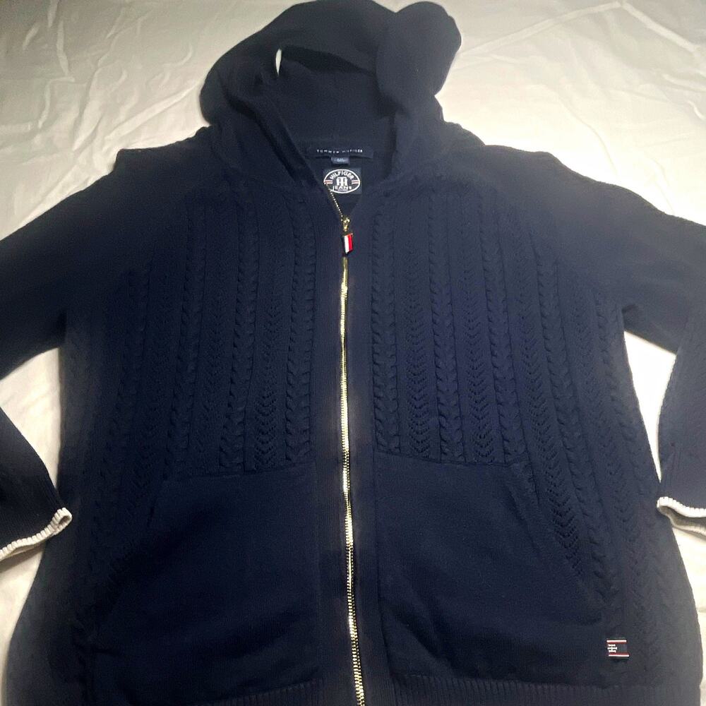 Tommy Hilfiger Women’s Navy Cable-Knit Full Zip Hooded Sweater w/ Pockets M(120)